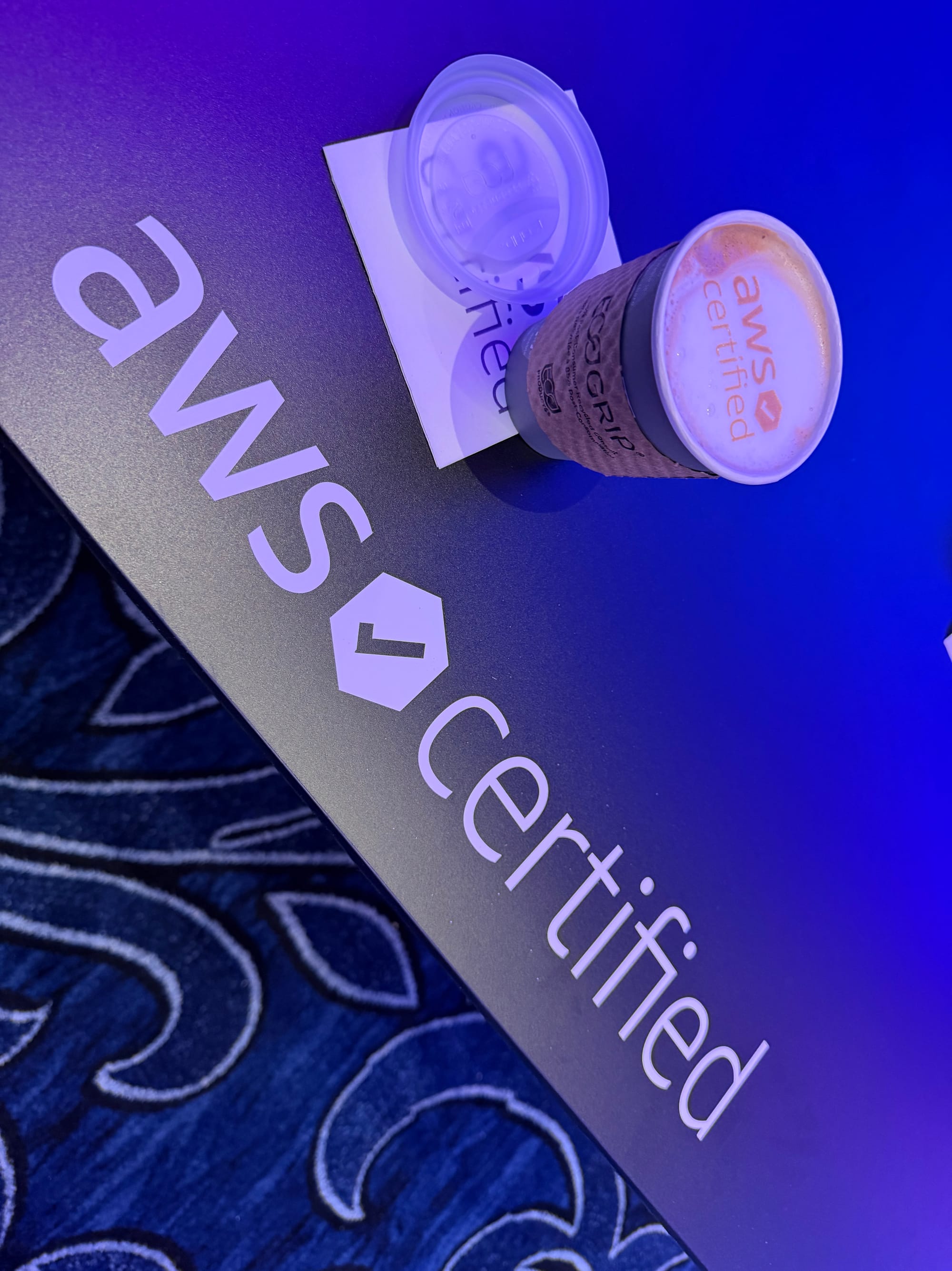 Picture of a coffee was aws certified printed on top using colored foam